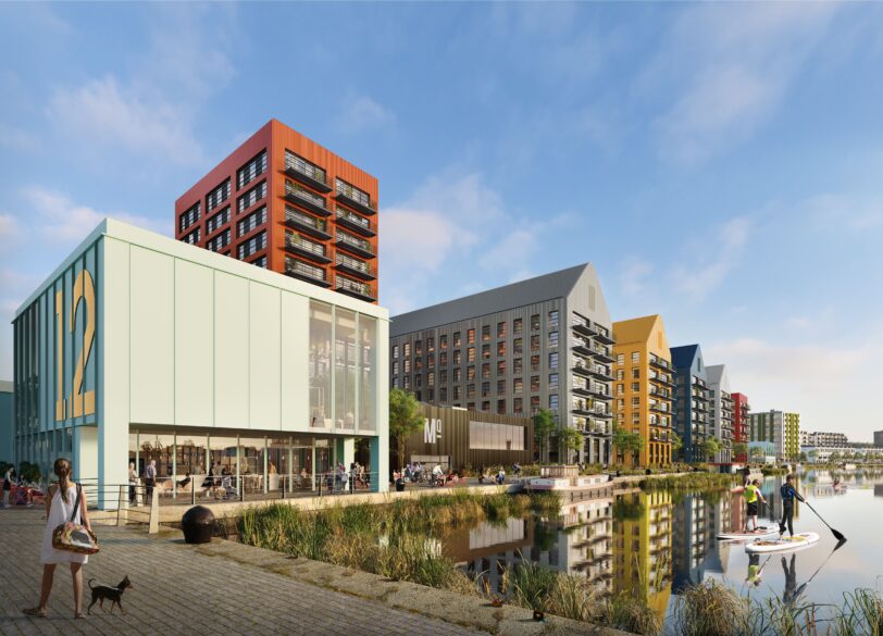 Block of residential apartments next to the water.