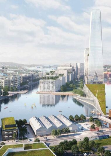 Aerial view of Wirral Waters.