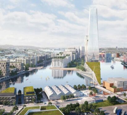 Aerial view of Wirral Waters.